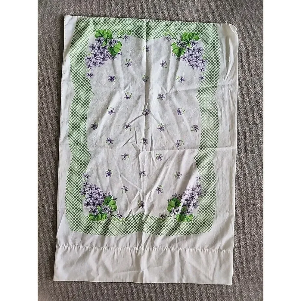 Vintage Fieldcrest Cotton Blend Standard Pillowcase Purple Violets Green Lattice